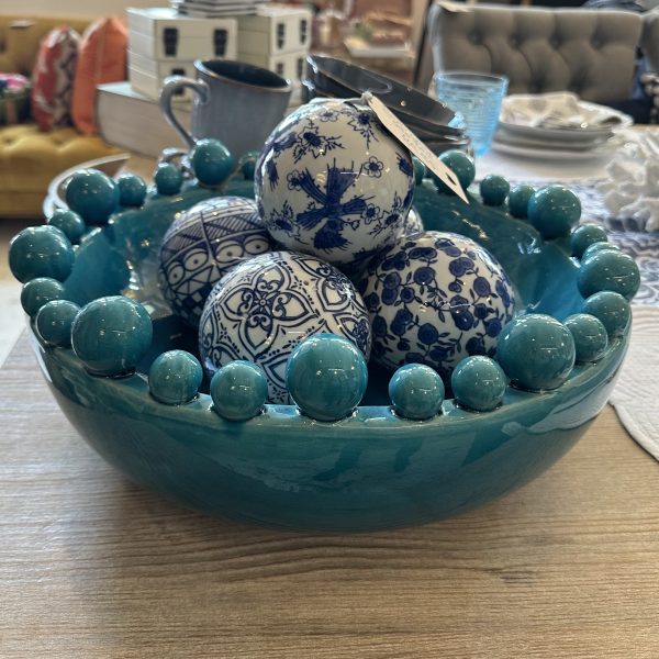 Fowey Aqua Ceramic Bobbled Bowl - Image 4